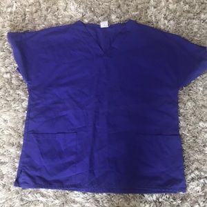 Purple scrub top.